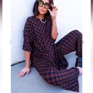 [Dressed in Lala] Brown & Black Checkered Playsuit XXL